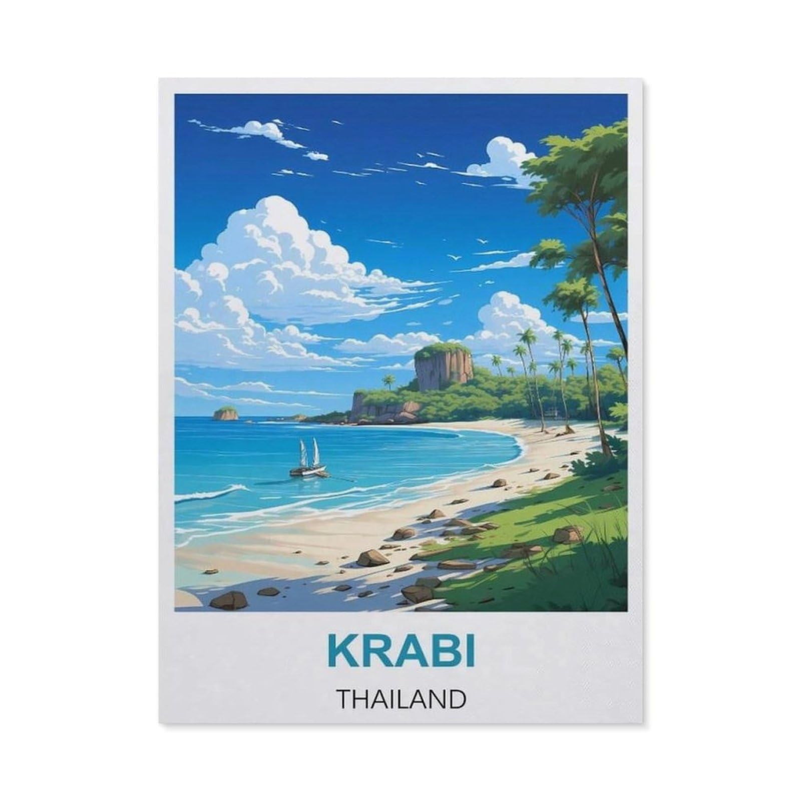 BEAYODKP 5D Diamond Painting Set for Adults and Children，Krabi Thailand Vintage Travel Posters，DIY Diamond Crystal Rhinestone Embroidery Painting（40 x 50 cm/15.74 x 19.68 inches）-BX84