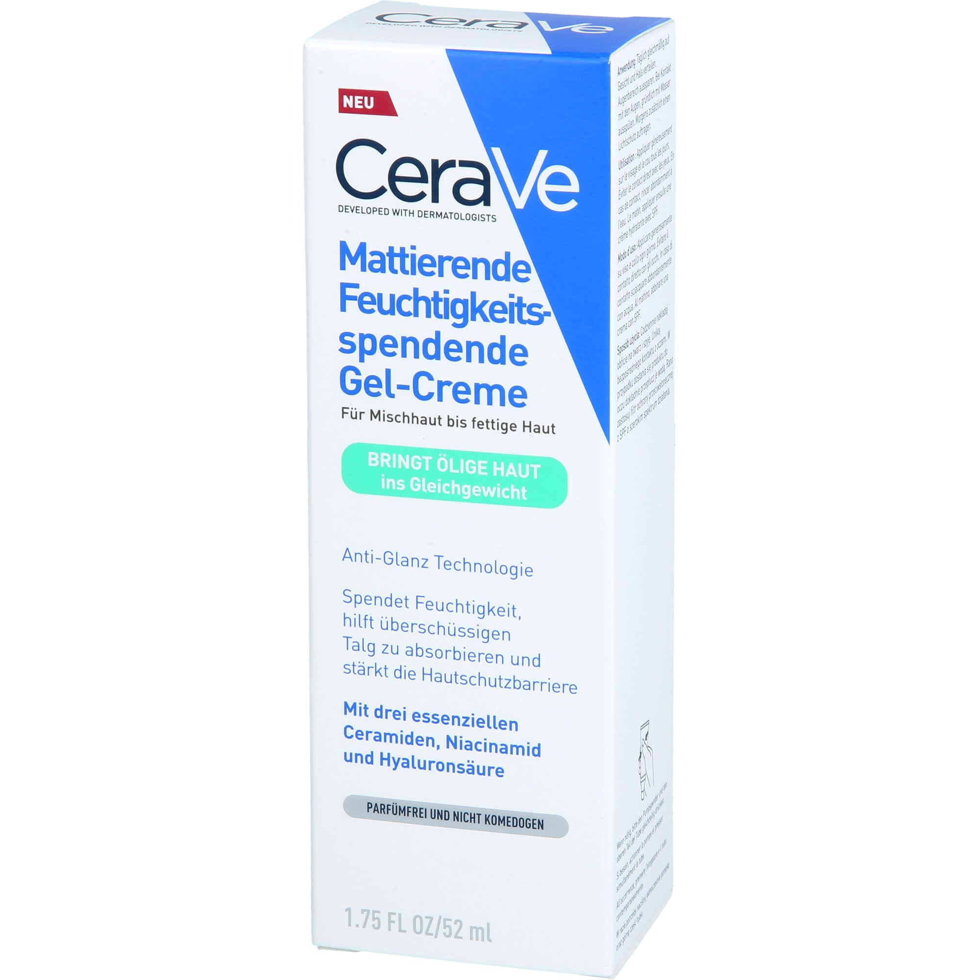CeraVe Crema Gel Idratante con Effetto Mat, Per Pelle Grassa e Oleosa, Con Acido Ialuronico, Ceramidi e Niacinamide, Idratante a Lunga Durata, 52 ml