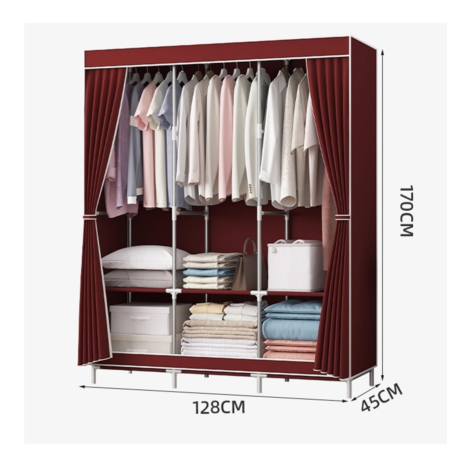 Wardrobe Closet Schrank Tragbarer Schrank, Kleiderschrank, Tragbare Schränke for Aufhängen Von Kleidung, Robust Und Stabil Closet Aufbewahrungsschrank(Purple)
