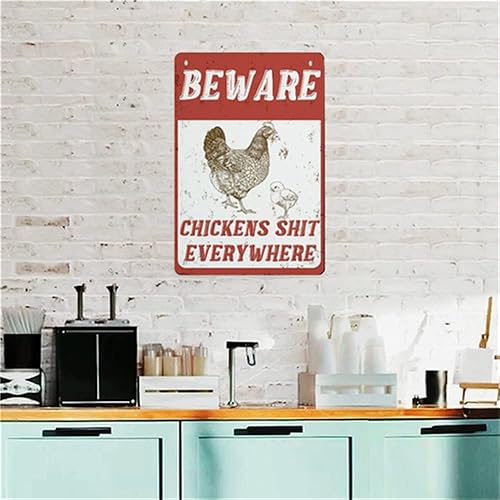 Miniatura 7 de Letrero de metal con texto en inglés "Beware Chickens Shit Everywhere" para uso doméstico, granja o negocios, 8 x 12 pulgadas