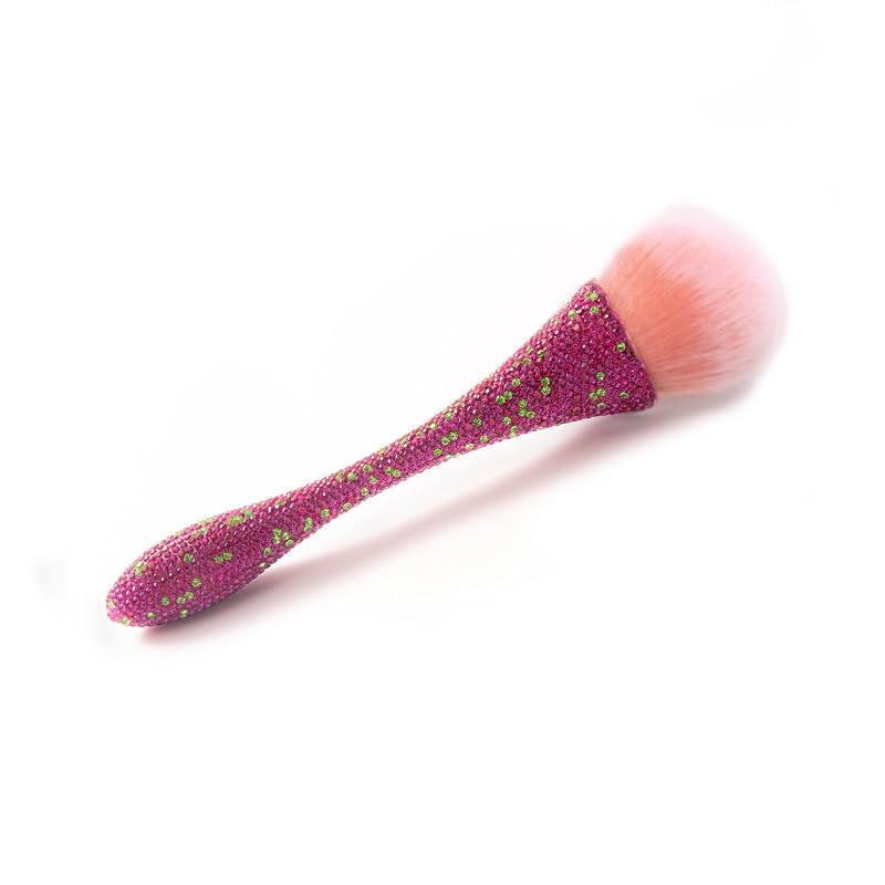Pincel para Blush JERCLITY com Cerdas Sintéticas e Cabo com Strass Roxo e Verde, 1 unidade