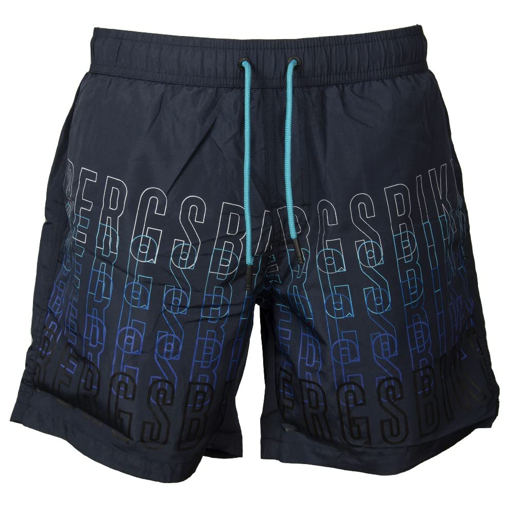 Bikkembergs Boxer Mare Uomo Piscina Swimwear Coulisse Esterna e Tasche Laterali Articolo BKK1MBM02 Series Outline Gradient, Navy, XL