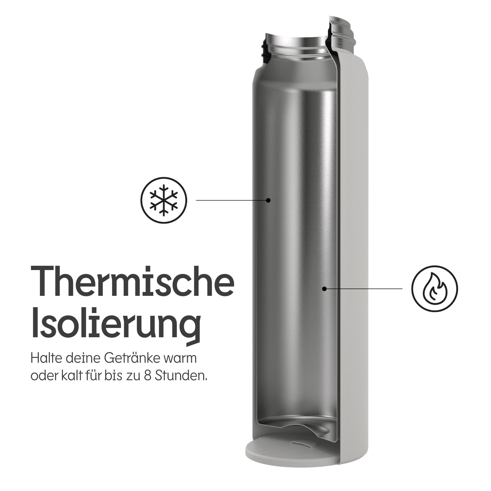 RHINOSHIELD AquaStand MagSafe-kompatible Wasserflasche 700ml | Edelstahl-Flasche ohne Strohhalm, Sportflasche mit MagSafe-kompatiblem Griff, Stativ mit einstellbaren Winkeln - Schwarz