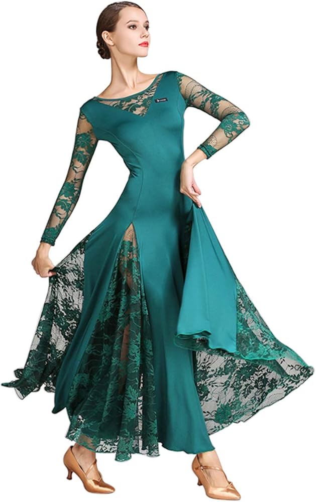 Amazon.co.jp: ZX レディース 社交ダンスドレス レーススリーブ ロング