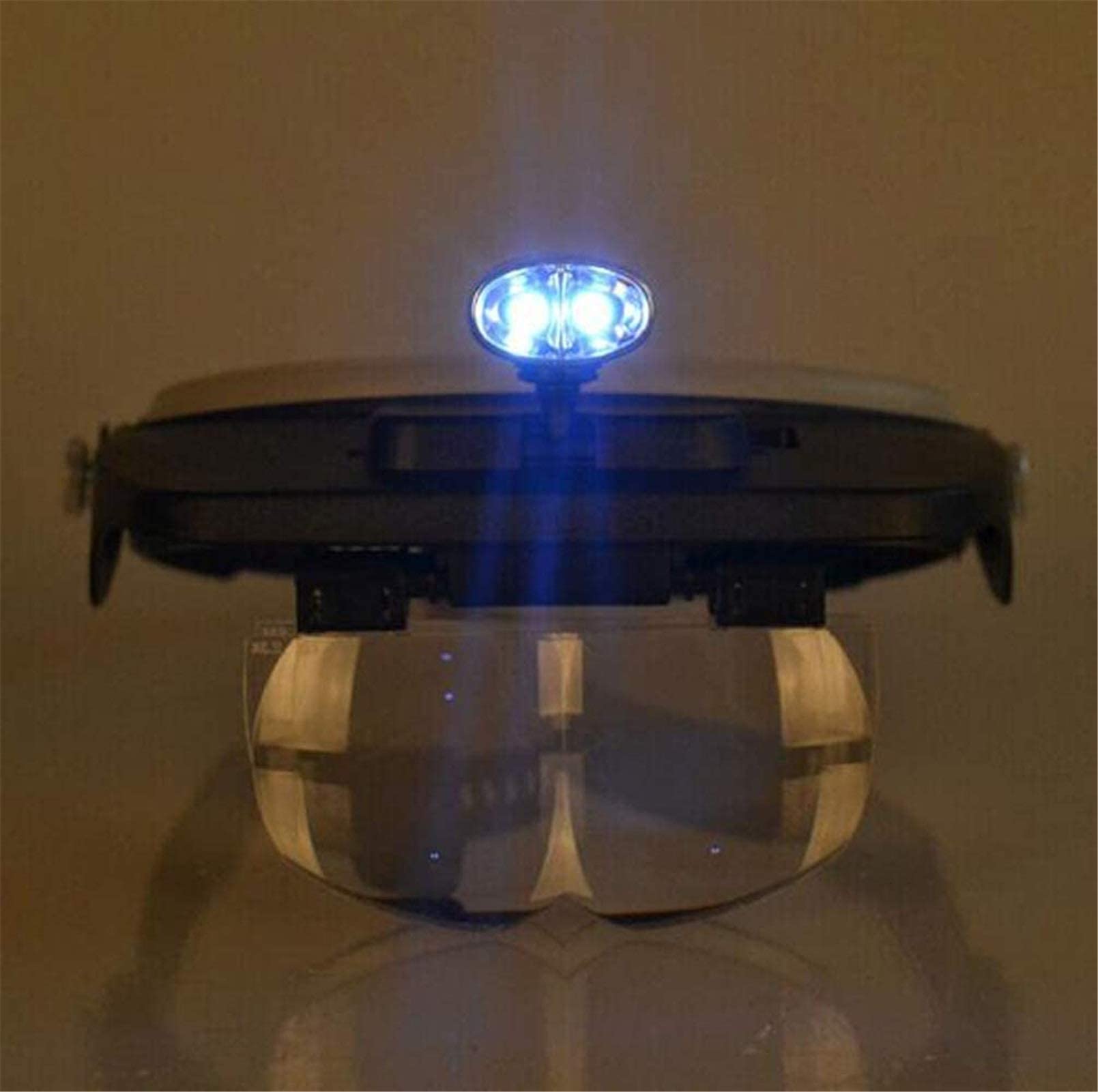 Stirnlupe, beleuchtete Lupenbrille zur Befestigung am Kopf, Stirnlupe mit 2 LEDs, Lesebrille, Freisprecheinrichtung, zum Befestigen am Kopf, Lupe für Juwelier/Uhr.