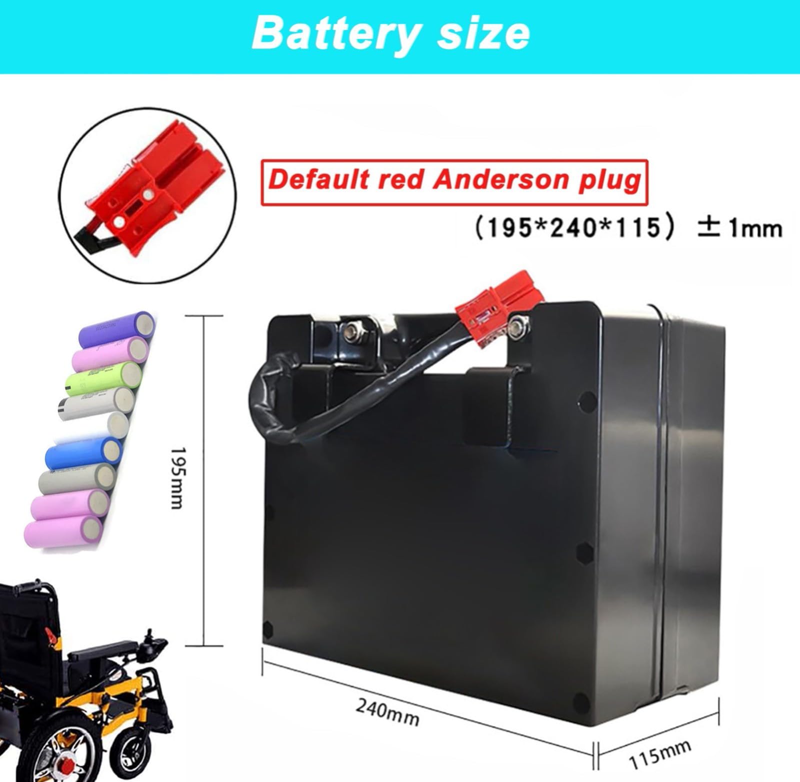 Batería para Silla De Ruedas Eléctrica, 24 V 10 Ah 12 Ah 15 Ah 20 Ah, Batería De Repuesto para Silla De Ruedas Eléctrica, Conector Anderson Rojo.