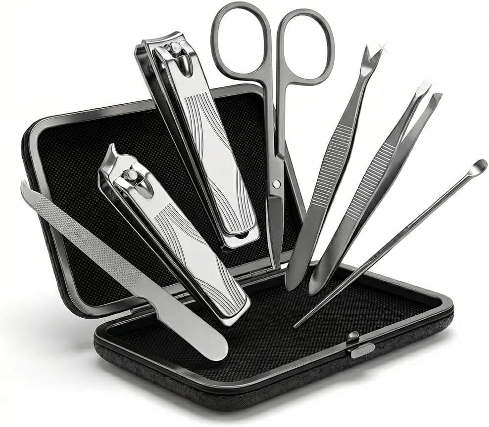 7-Piece Manicure Set for Men & Women – Stainless Steel Nail Clippers Kit with Travel Case, Cuticle Tool & Nail File – Durable Grooming Essentials for Home, Travel, Gifts