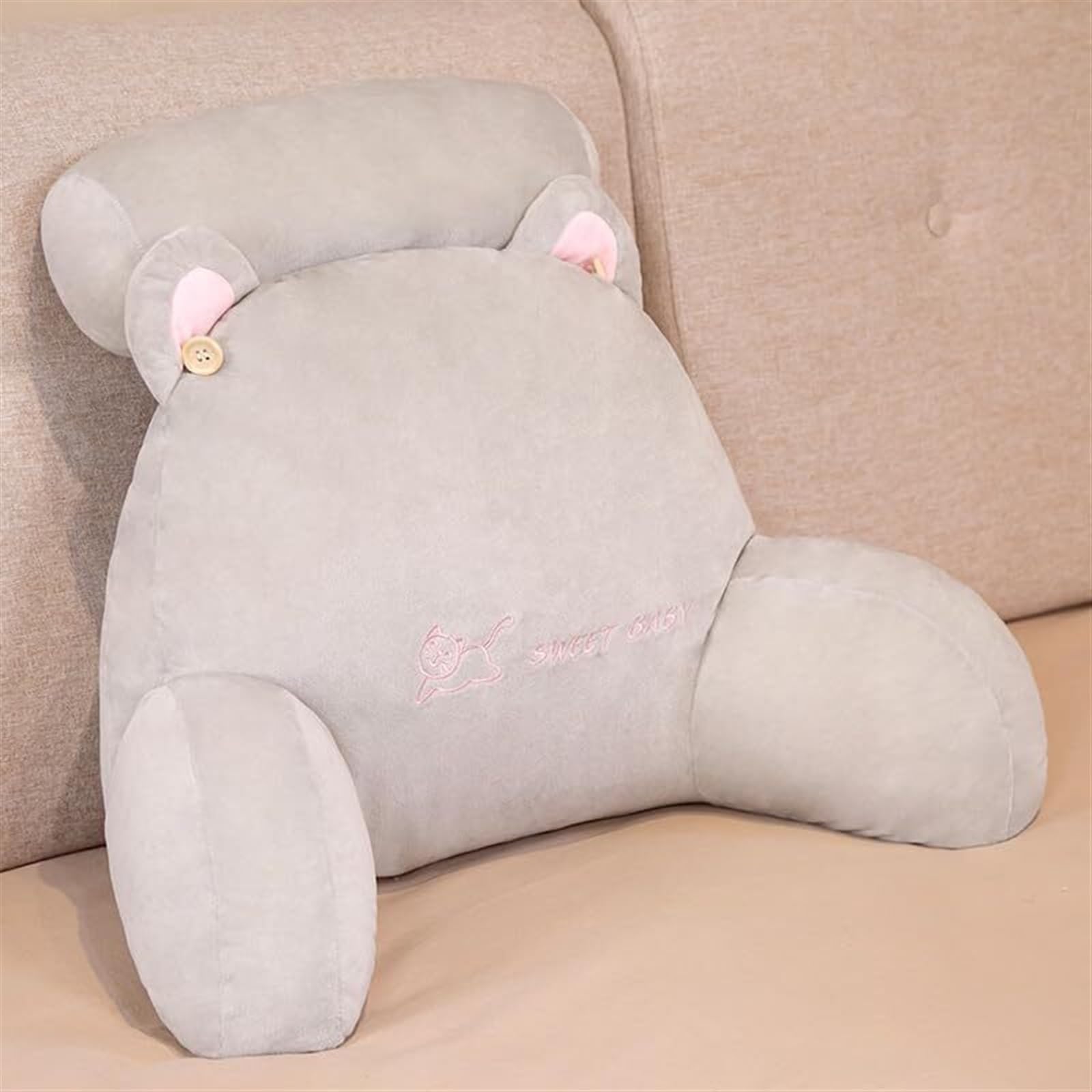 ZXGRfdefa reading pillow, Back Support Comfortable Backrest Cushion for Relax Arm and Lumbar Fluffy Bedrest(Gray,70 * 40cm)