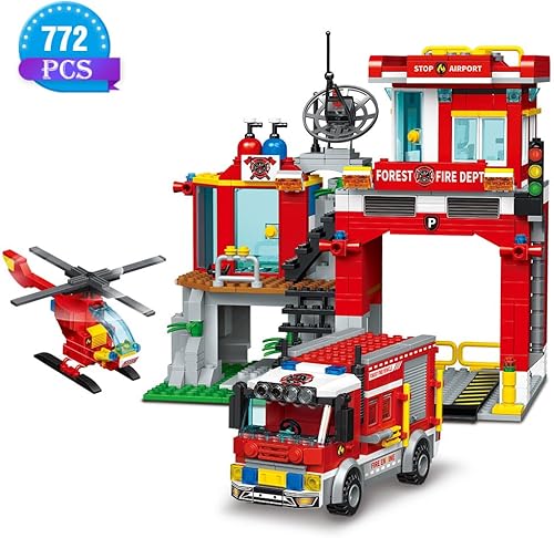 Miniatura 2 de MindBox City Fire Rescue - Juego de construcción con estación de bomberos, camión y helicóptero, 772 piezas de juguete para niños mayores de 8 años
