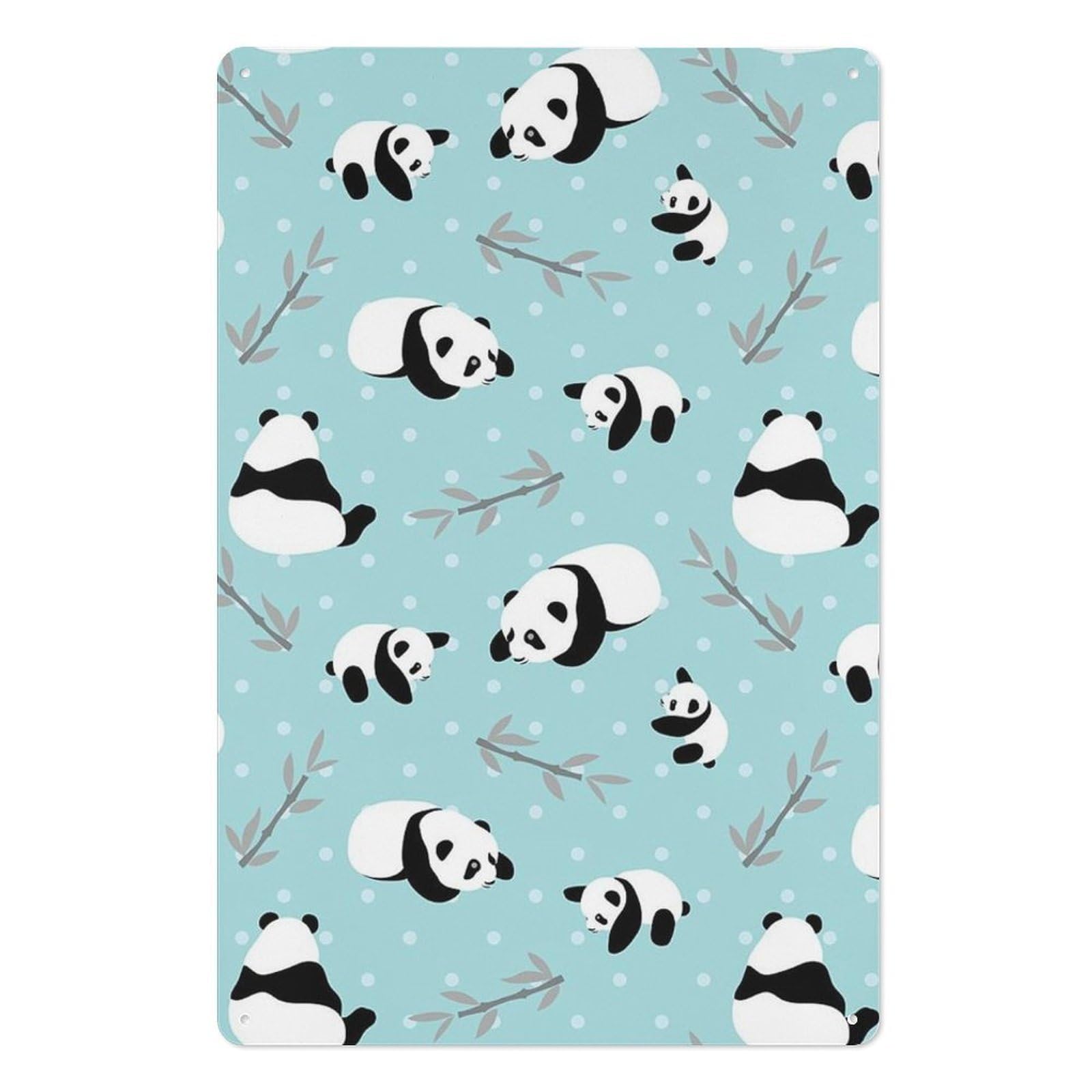 Cartoon Panda Bear Vertical Iron Tin Wall Sign 7.9x11.8 Inch Thickened Metal Plaque with Hanging Holes, Tough Iron Art Plate Ornament for Living Space Workplace Indoor Wall Decor Gift
