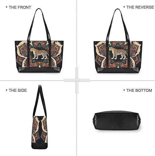 Miniatura 3 de KLL Boho Mandala Flowers Leopard Colorful modern laptop bags with zipper laptop tote bags for work Large Handbag for Travel Gym Vacation with lunch