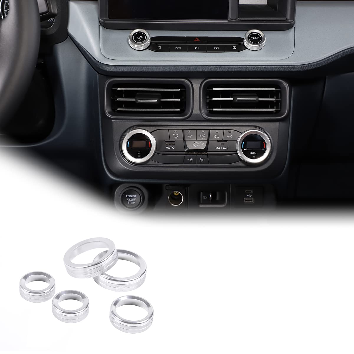 Bouton volume en alliage d'aluminium argenté pour habitacle Ford Maverick 2022