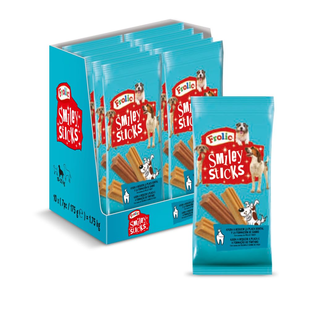 Frolic Smiley Sticks Dentales para Perros (Pack de 10 bolsitas x 175g)