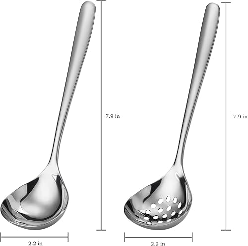 Miniatura 2 de Juego de 8 cucharas de servir de acero inoxidable, cucharas ranuradas para fiestas, buffet, catering, banquetes (TP-02)