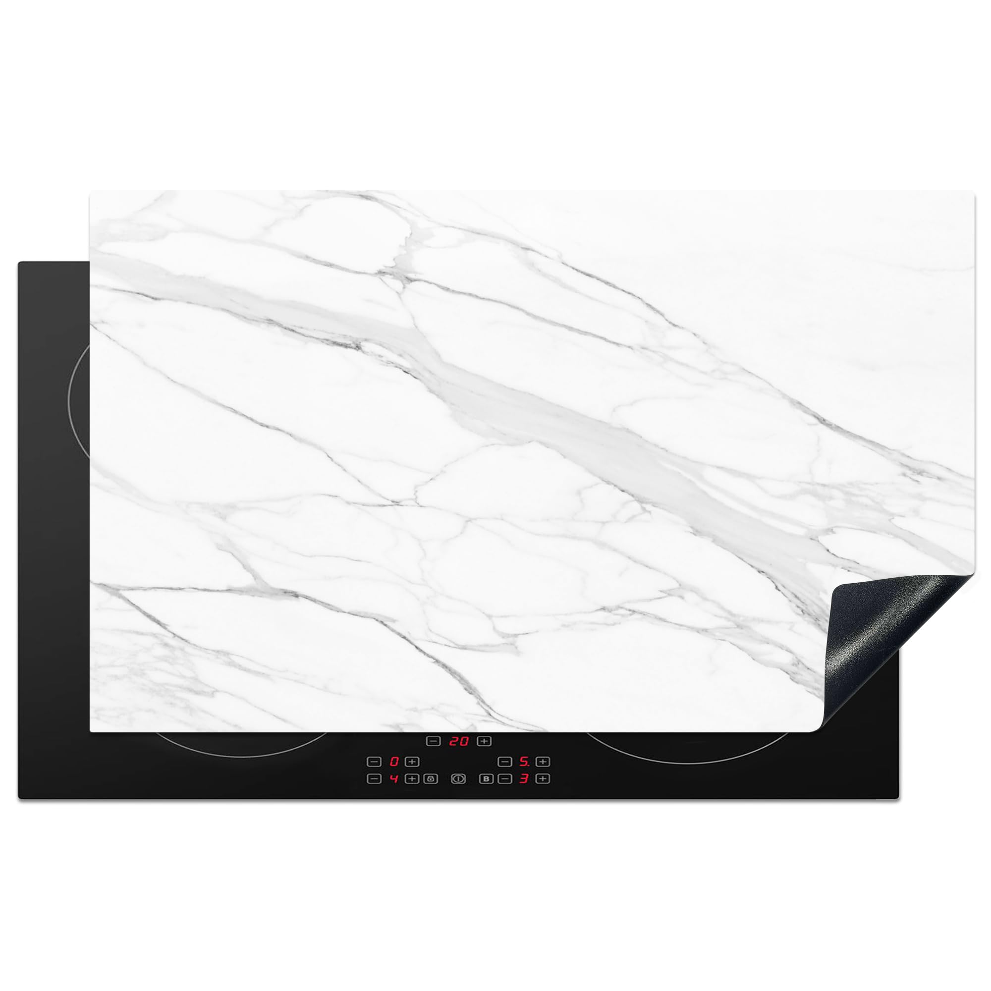 KitchenYeah© Induction Hob Protector Mat 20.3"x32.7" / 83x51.5 cm Cooker Top Protectors Cover Ceramic Covers Electric Hobs Vinyl Marble - White - Line - Patterns - Luxe - Marble Look — image 1