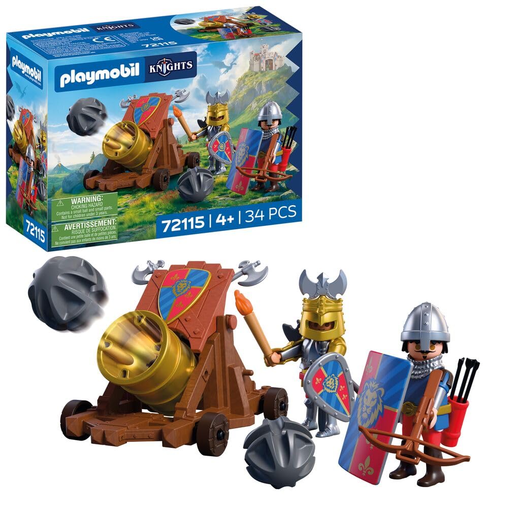 Playmobil | Knights | Lion Warriors with Battle Cannon | Cannon with 2 Figures and Firing Function | Toy for Children Aged 4+ | 72115