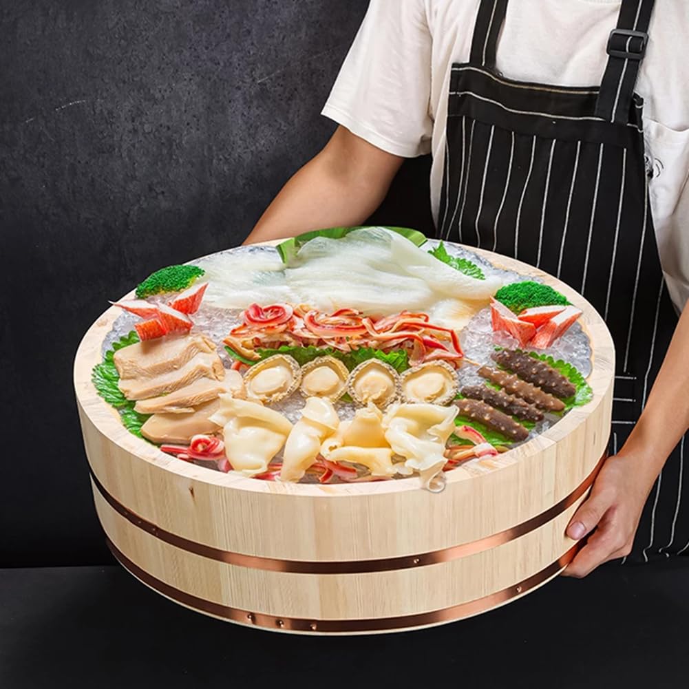 Hangiri miska do mieszania ryżu do sushi, drewniana wanna z miedzianą taśmą