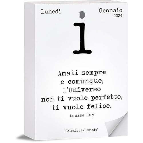 Immagine del prodotto Calendario Geniale 2024. L'Originale. Il Primo con Bonus digitali. Idea Regalo. Inserto 10 x 14 cm. Leggi la frase del giorno e condividi il pensiero Filosofico. Calendario con scatola