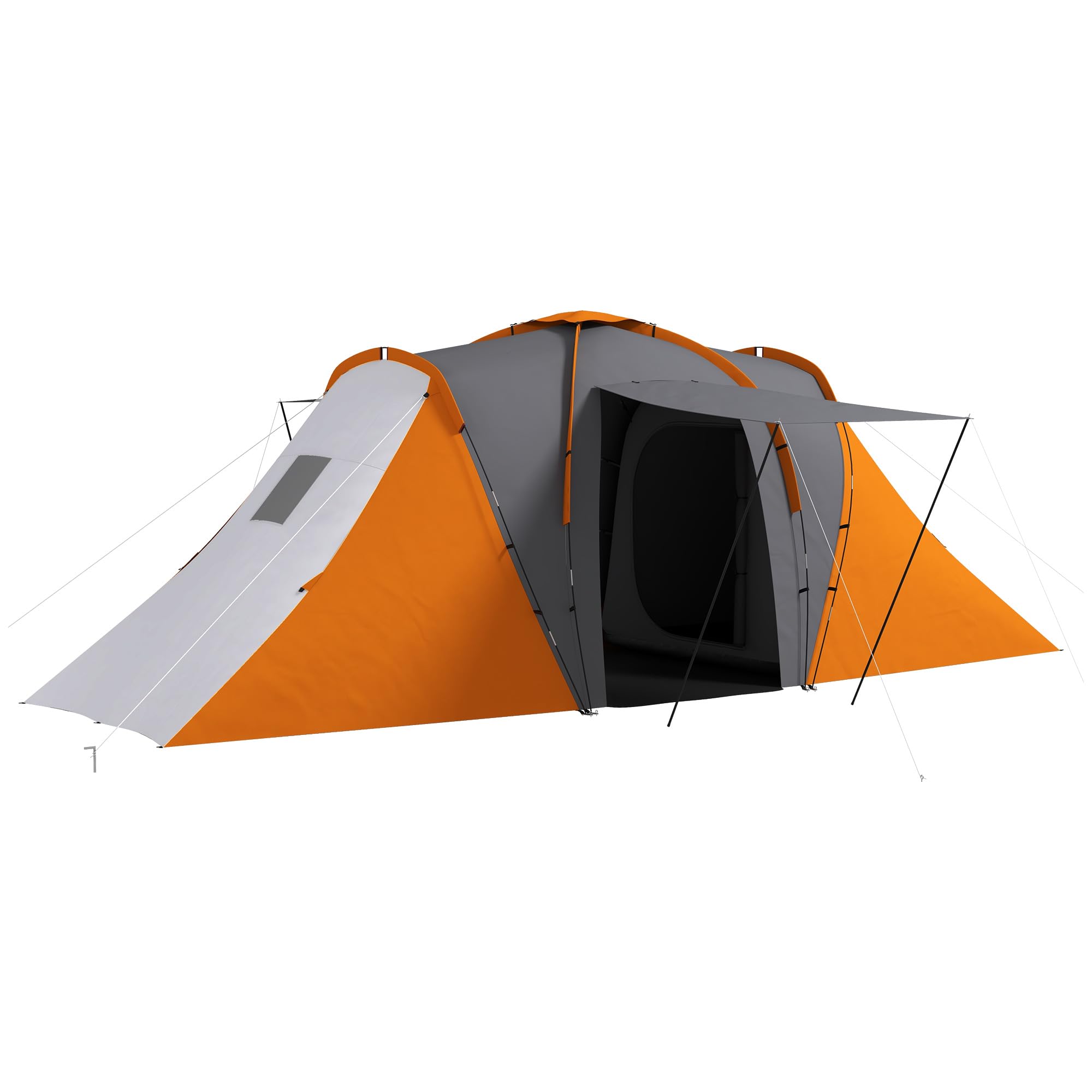 Outsunny 4-6 Man Tunnel Tent with 2 Bedroom and Living Area, Large Camping Tent, 2000mm Waterproof, Portable with Bag, for Fishing Hiking Festival, Grey and Orange