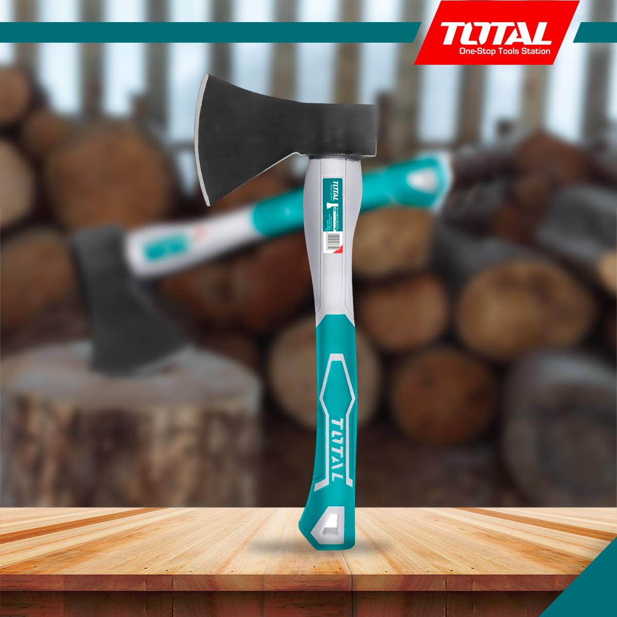 Total Tools - Hache - Longueur de 430 mm - Poids de 1 kg - Manche bimatière et ergonomique - Idéale pour le bricolage