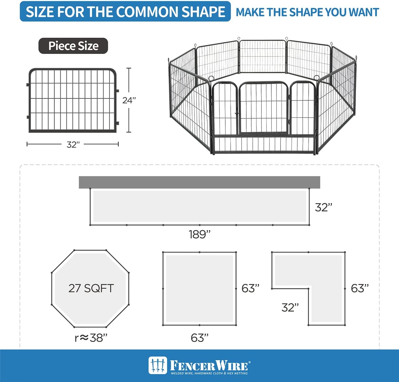 Fencer Wire Foldable Outdoor/Indoor Pet Playpen with Gate, Available in 24"/32"/40" Height Metal Portable Kennel, Heavy-Duty Exercise Fence Cage 8/16/24/32 Panels for Large/Medium/Small Dog, Animals
