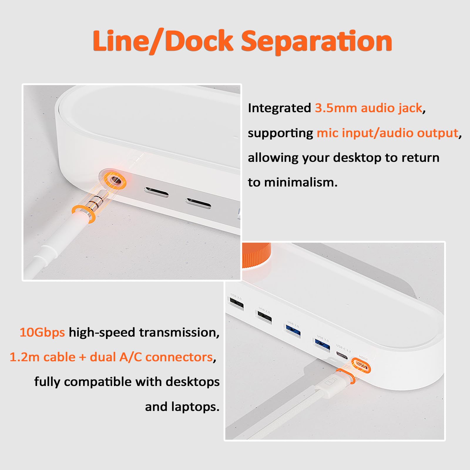 Stacja dokująca do biura 12 w 1 z przyciskiem RGB, hub USB-C, szybkie ładowanie PD 45 W, port danych 5 Gb/s, 5 portów USB, łączność bezprzewodowa 480 Mb/s i gniazdo audio 3,5 mm