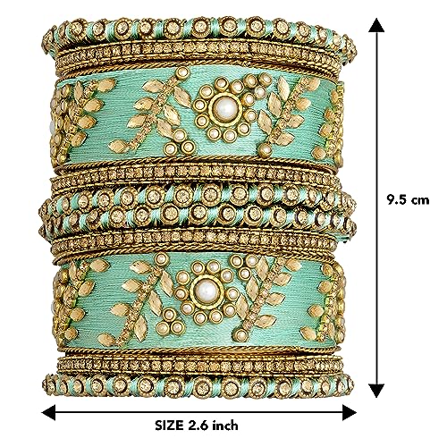 Image of Peora Silk Thread Kundan & Stone Studded Chuda Bangles Set Gift for Women