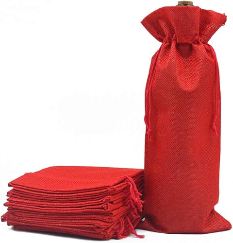 Miniatura 28 de 10 bolsas de regalo de vino de arpillera, con cordón, de lino, champán, bolsa para botella de vino, Navidad, boda, cumpleaños, fiesta, bolsas