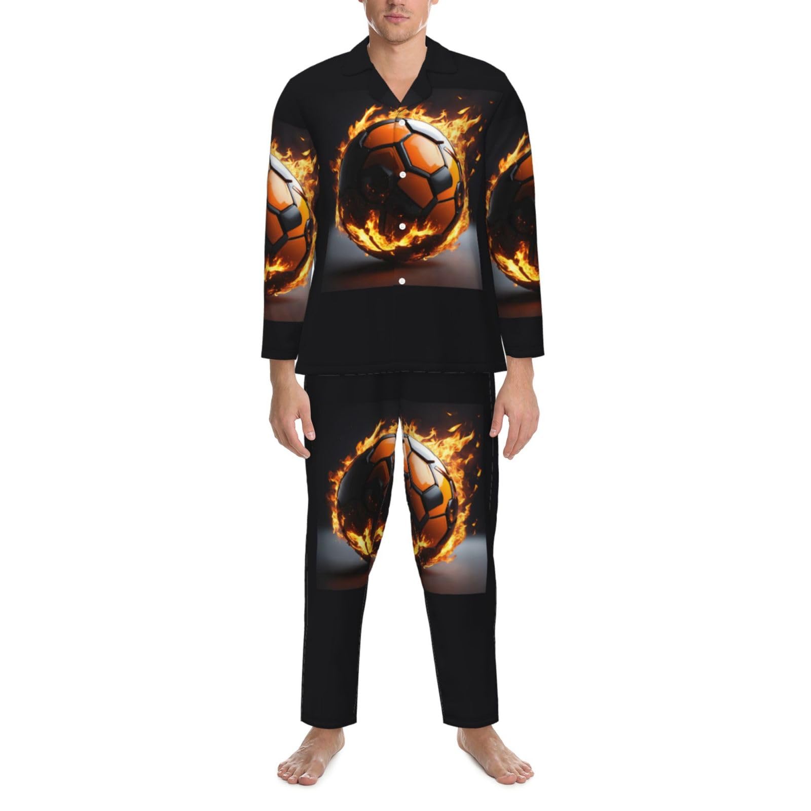 Pigiama a maniche lunghe da uomo con stampa palla da calcio Pantaloni da salotto in due pezzi per inverno autunno primavera estate
