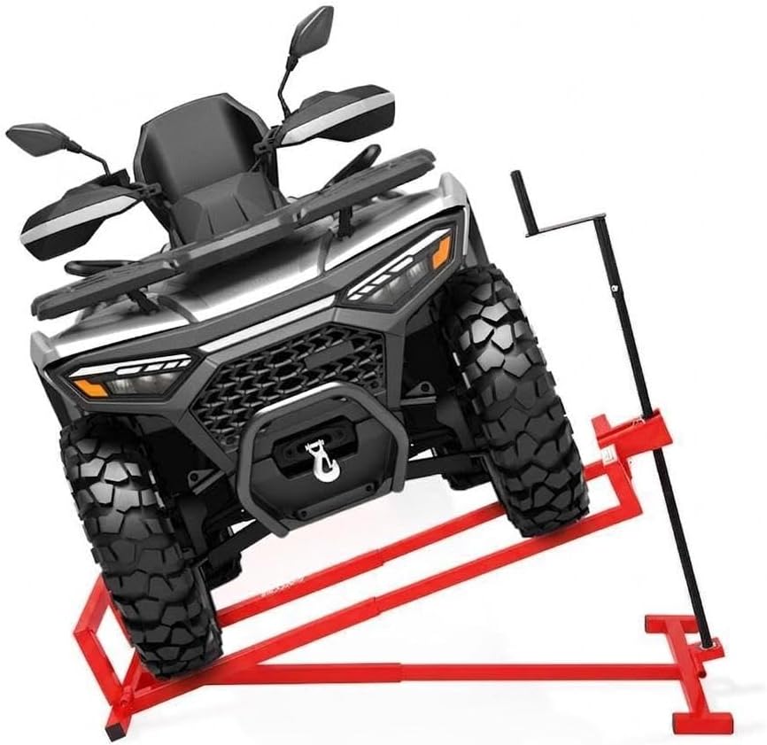800LB Lawn Tractor Lift Jack, Riding Mower Lift with Rotating Sleeve & Manual and Power Tool Handle, Quick Setup, Anti-Slip Base, Heavy-Duty Universal Design for Lawn Mowers