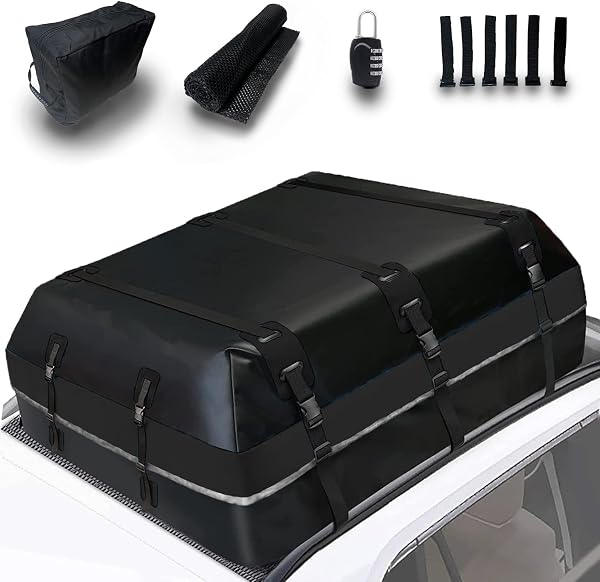 MODTREK ルーフボックス ルーフバッグ 大容量 600L 防水 (ルーフレール不要) 高耐久素材 840D 収納バッグ付 滑り止めマット付 ダイアル錠付 カークリップ付 30日間返品対応(ブラック)【安心の日本企業】ルーフキャリア カーゴキャリア - 1