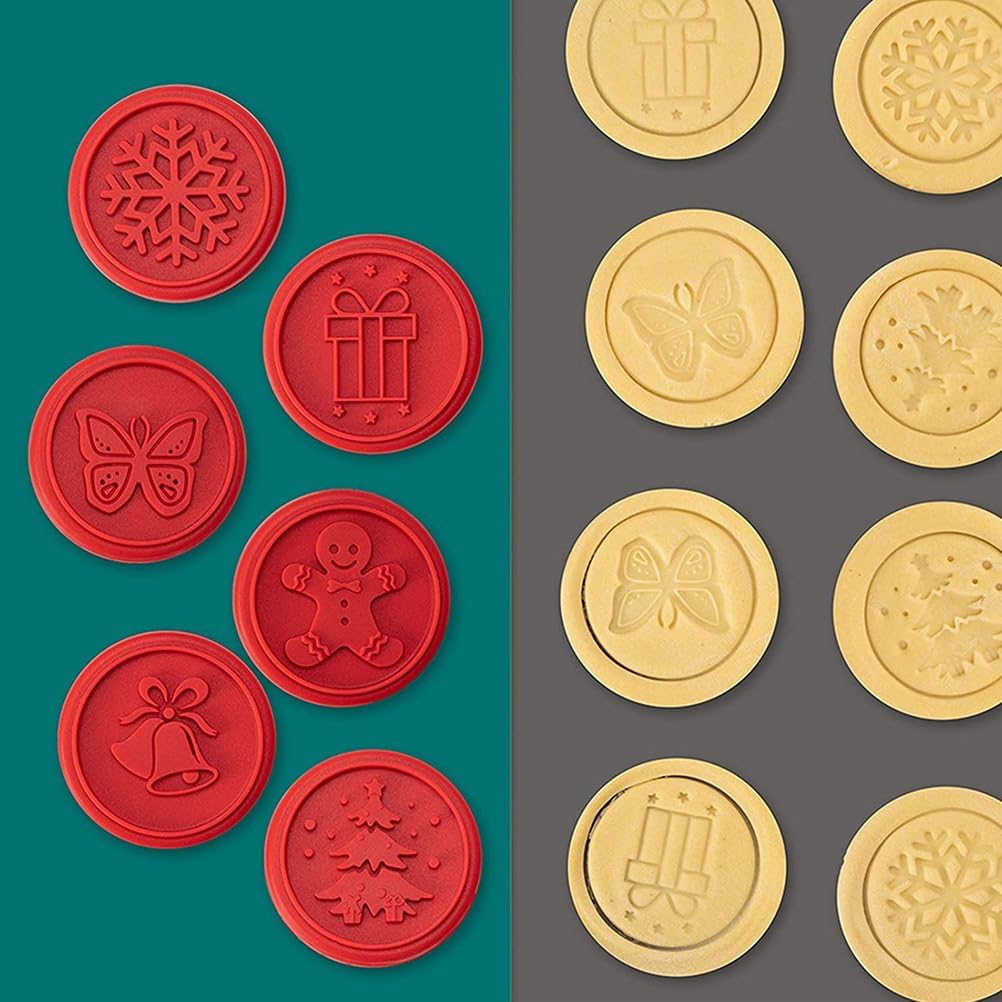 Luxshiny Cute Silicone Christmas Cookie Stamps Set, Premium Embossing Mold for Baking, 6 Stamps of Set