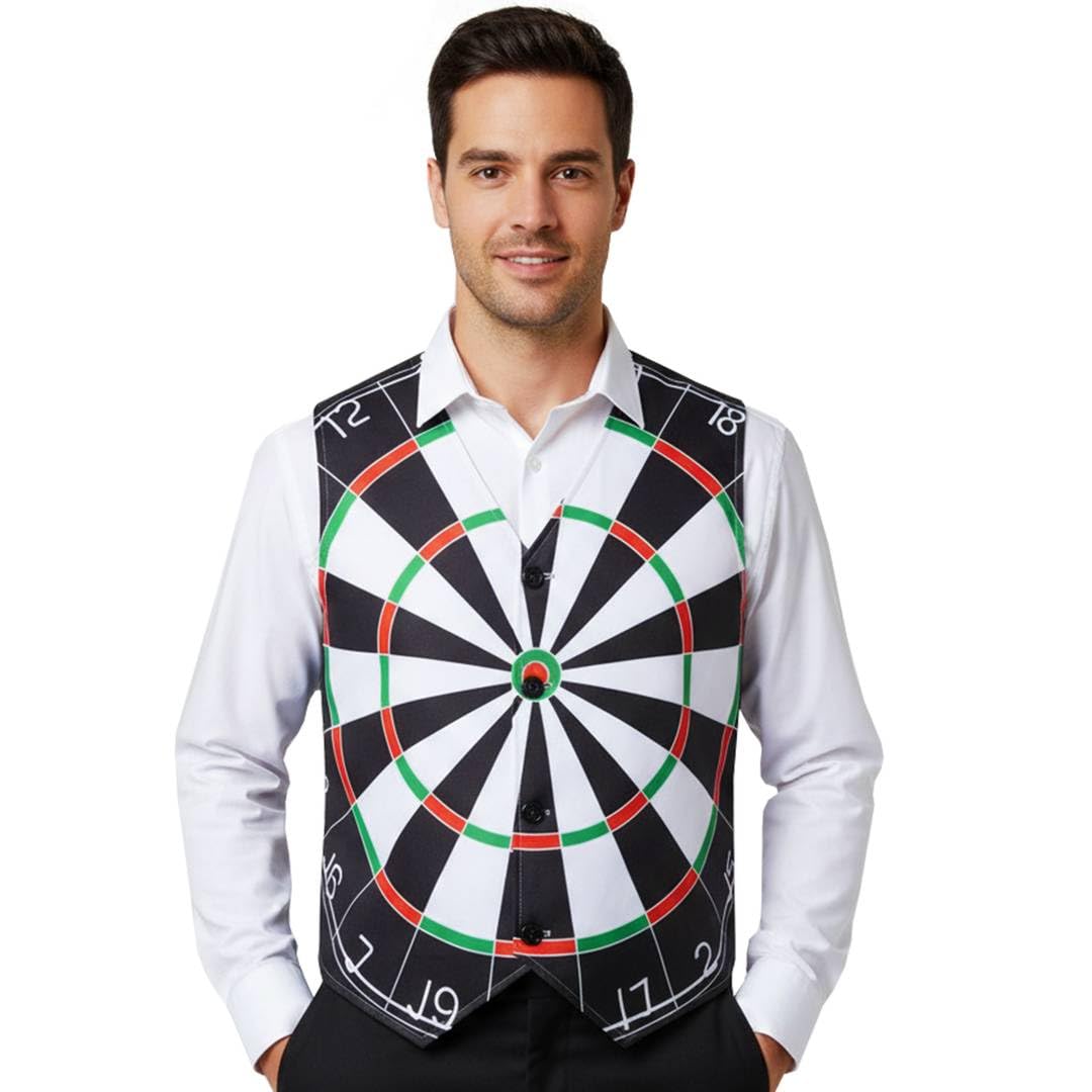 Adults Dartboard Waistcoat - Medium - Stylish Vest with Bold Dartboard Print on Front and Back - Mens Pub Game Darts Sports Event Stag Night Fancy Dress Costume