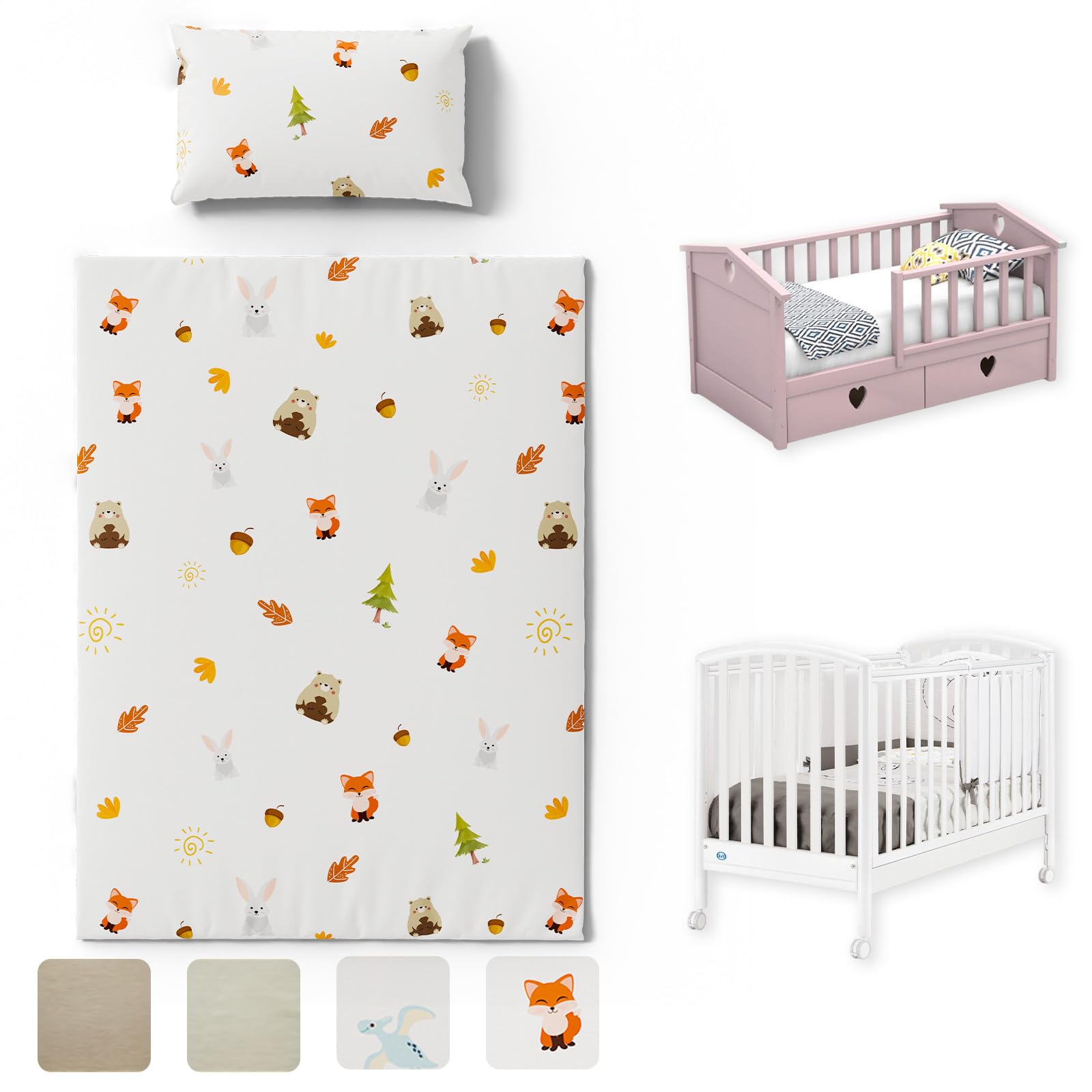 Pacok 2-teilige Bettwäsche Kinder, Kinderbettwäsche 100x135 und Kissenbezug 40x60 cm, weiches Baumwoll-Set mit Reißverschluss, für Jungen und Mädchen (Waldtiere)