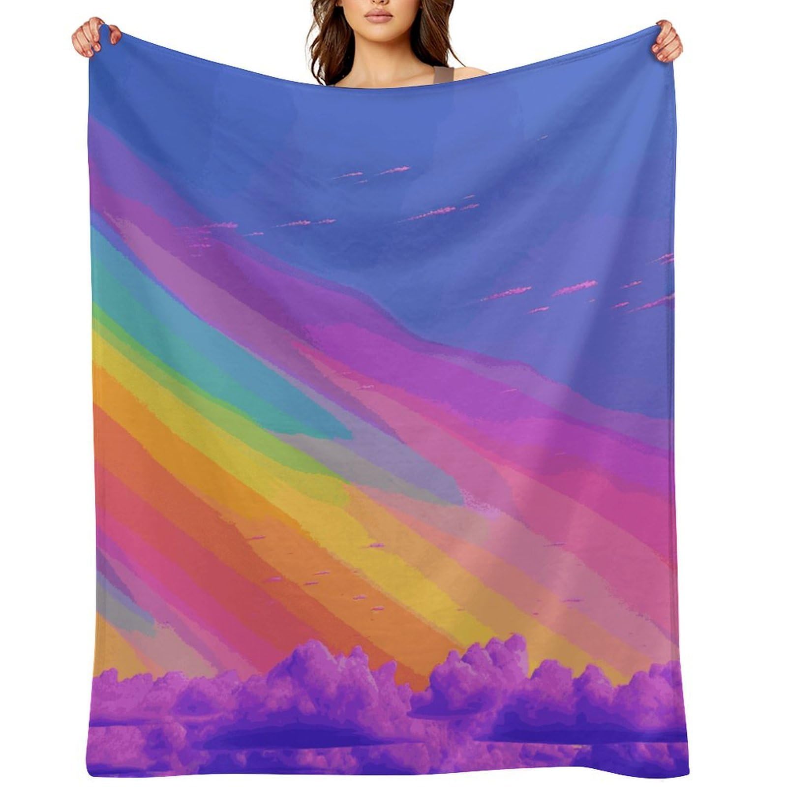 Rainbow Aesthetic Throw Blanket for Couch and Bed Super Soft Warm Lightweight Throw Blankets Cozy Fuzzy Flannel Blanket Personalized Decorative Blankets for Sofa Decor 50"x60"