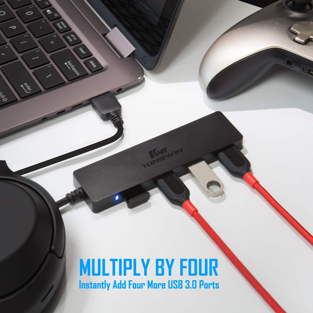 Kingwin Hub USB 4 porte USB 3.0 Data Hub per Mobile SSD, MacBook, Mac Pro/Mini, iMac, Chromebook, Surface Pro, USB Flash Drives, Notebook PC, XPS, e More [Ultra Slim]