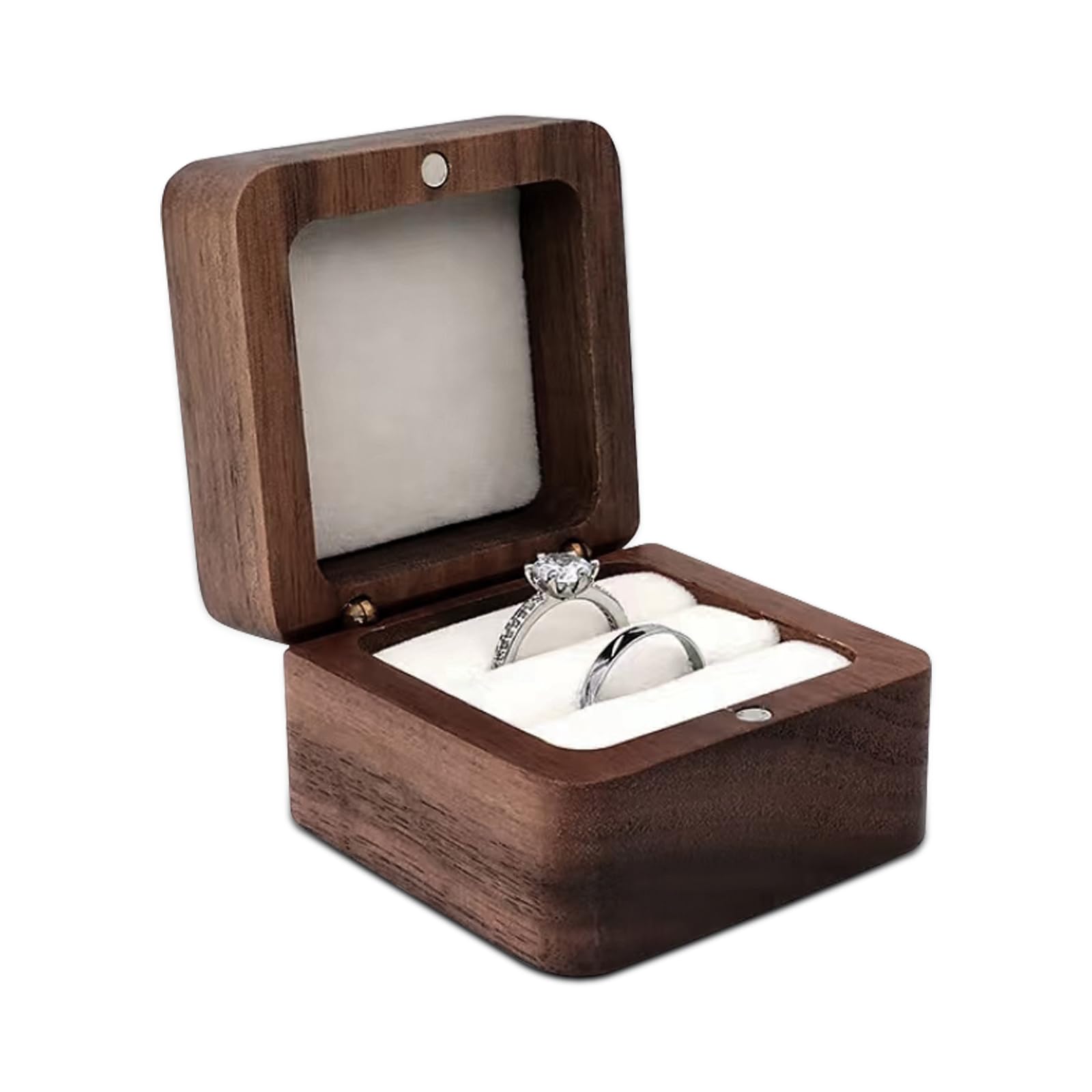 Caja Anillo de Madera Doble Ranura, Joyero Pequeño Cuadrada, Organizador Anillos de Boda (Blanco)