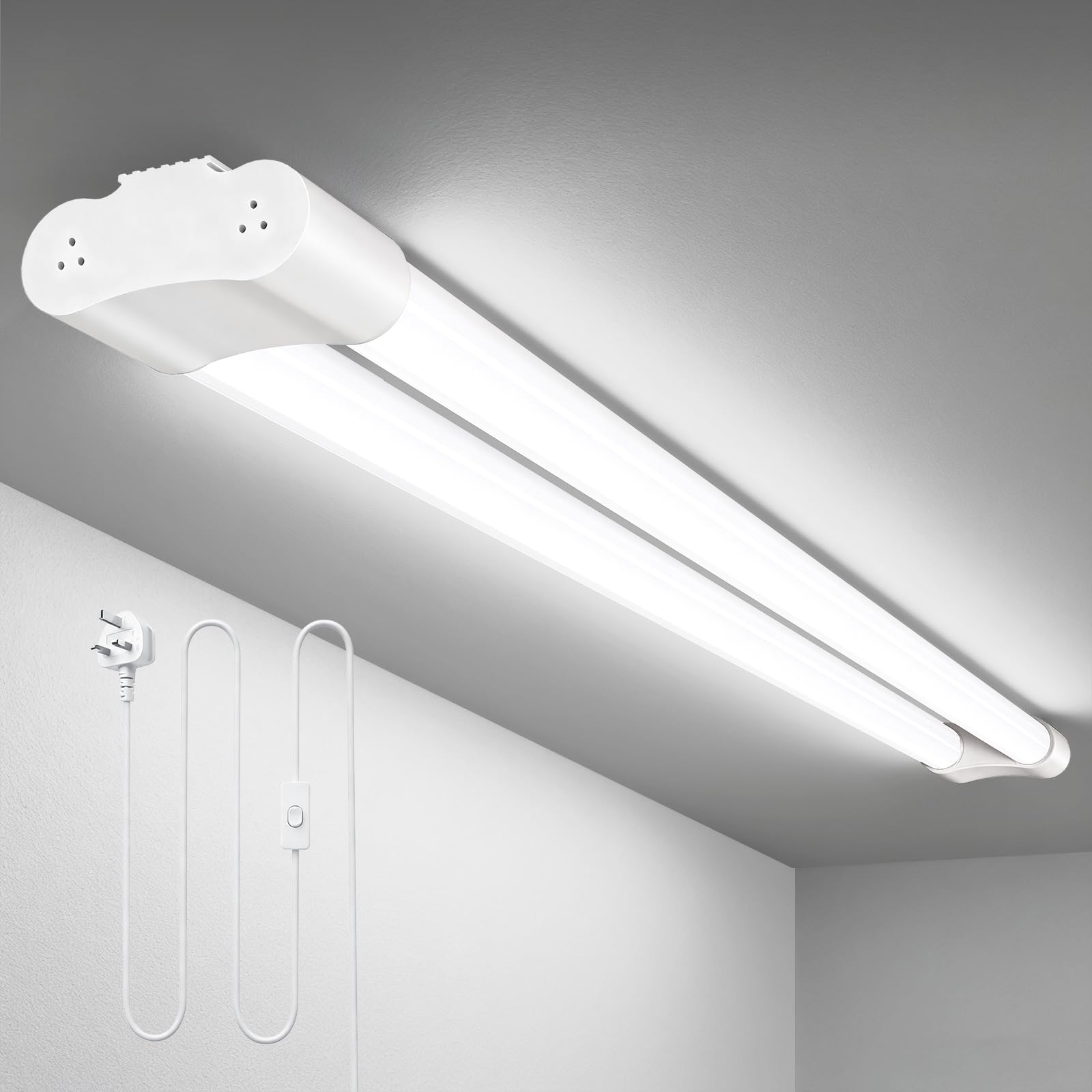 Ankishi 5000k Led Batten Light, 4FT, 42W Plug in Ceiling Light Led, 5000LM Workshop Lighting for Garage, Office, Bedroom, Living Room,Wall, Kitchen, Shed（White）