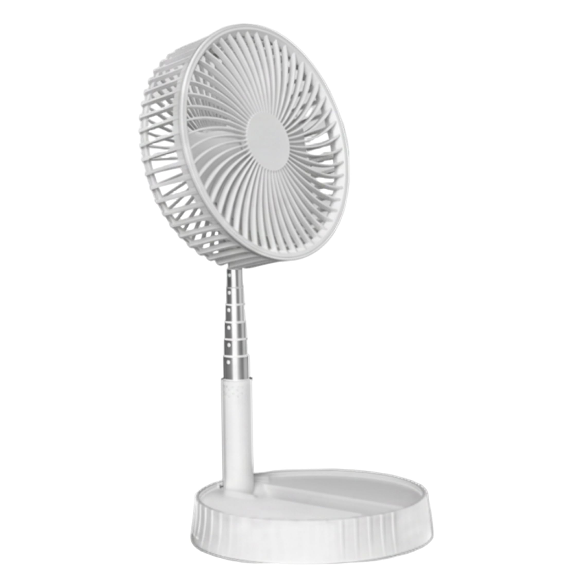 Ventilatore Pieghevole, Ventilatore da Tavolo Ricaricabile telescopico Senza Fili con 4 velocità e Flusso d'Aria a 360°, Batteria da 7200 mAh, Bianco