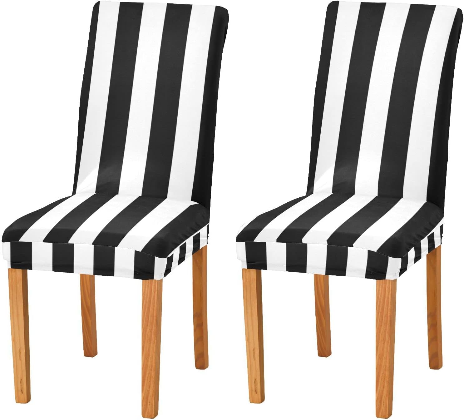 Kigai Black and White Stripes Dining Room Chair Covers Set of 4,Stretchable Removable Washable Spandex Kitchen Chair Protector Slipcovers for Restaurant,Hotel,Ceremony,Christmas Decoration
