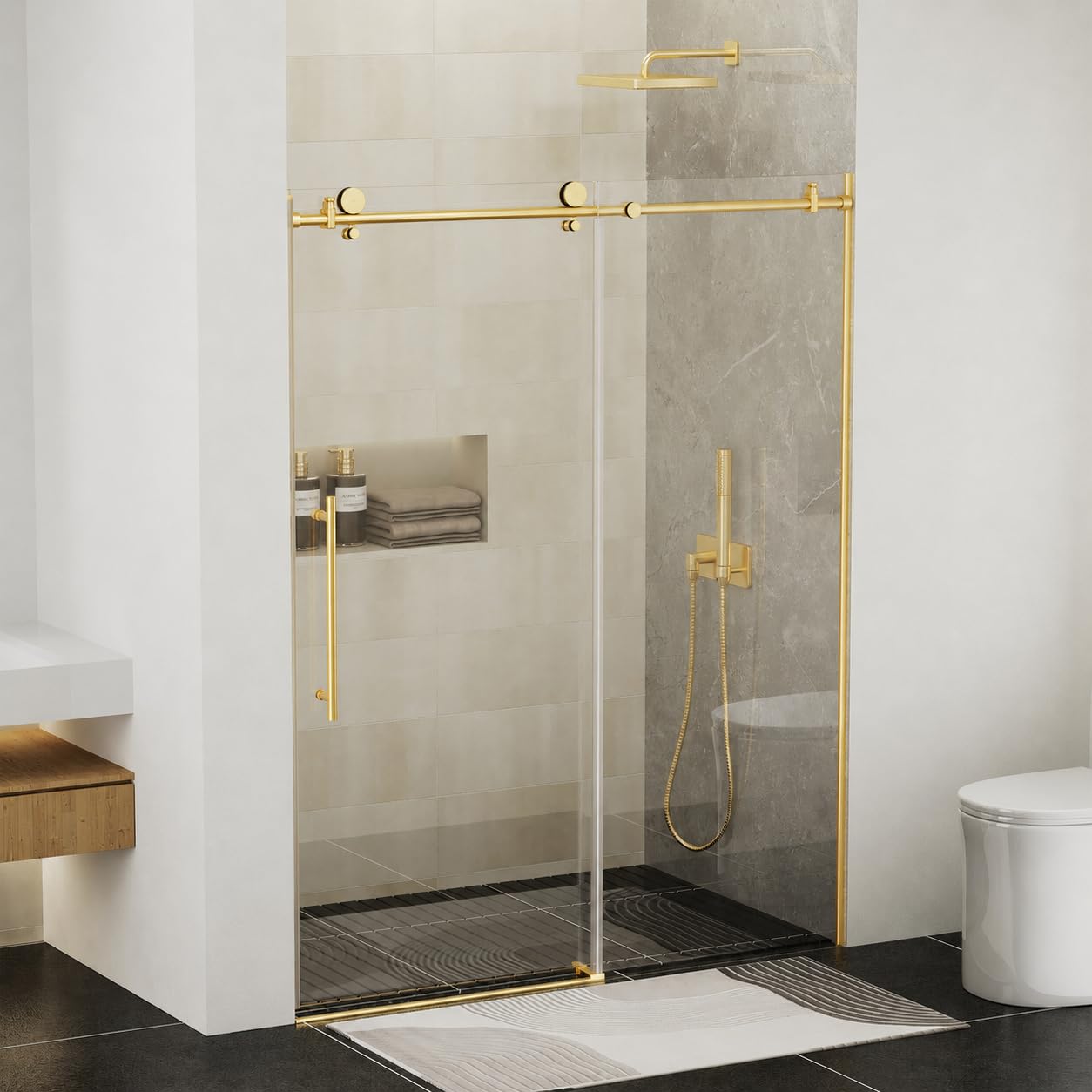Photo 1 of Findepot Frameless Sliding Shower Door 60" W x 75" H Brushed Gold