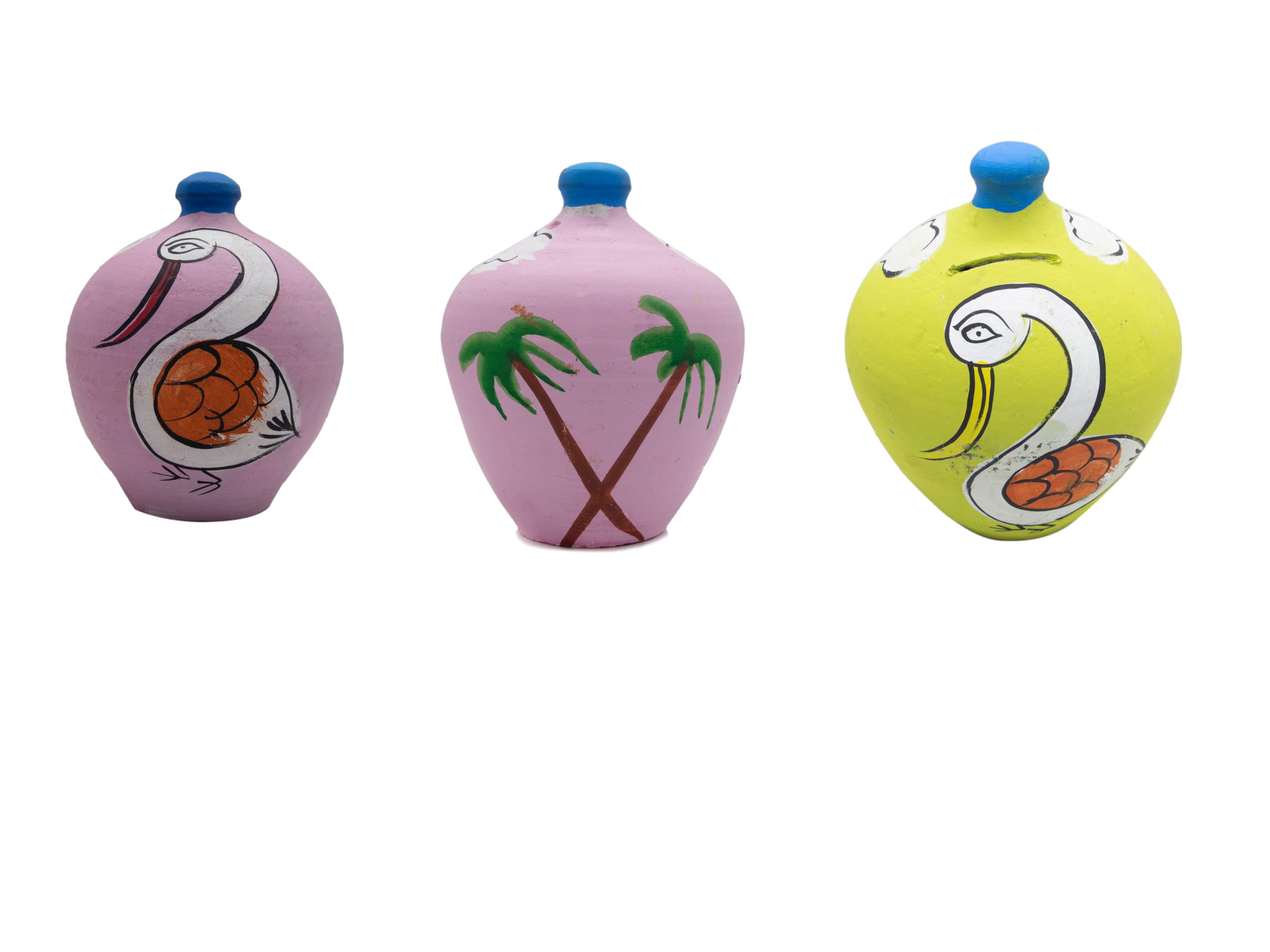 BS Natural Clay Art Clay Coin Bank/Mitti Ka Gullak for Kids/Adults -Beautiful Rural Artists Work(Pack of 3)