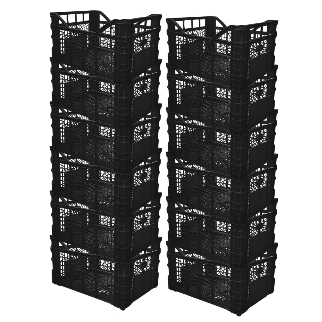 Caja de almacenaje de 30x40cm, caja de frutas y verduras, cesta apilable para frutas y verduras, 15 kg, color negro (12)