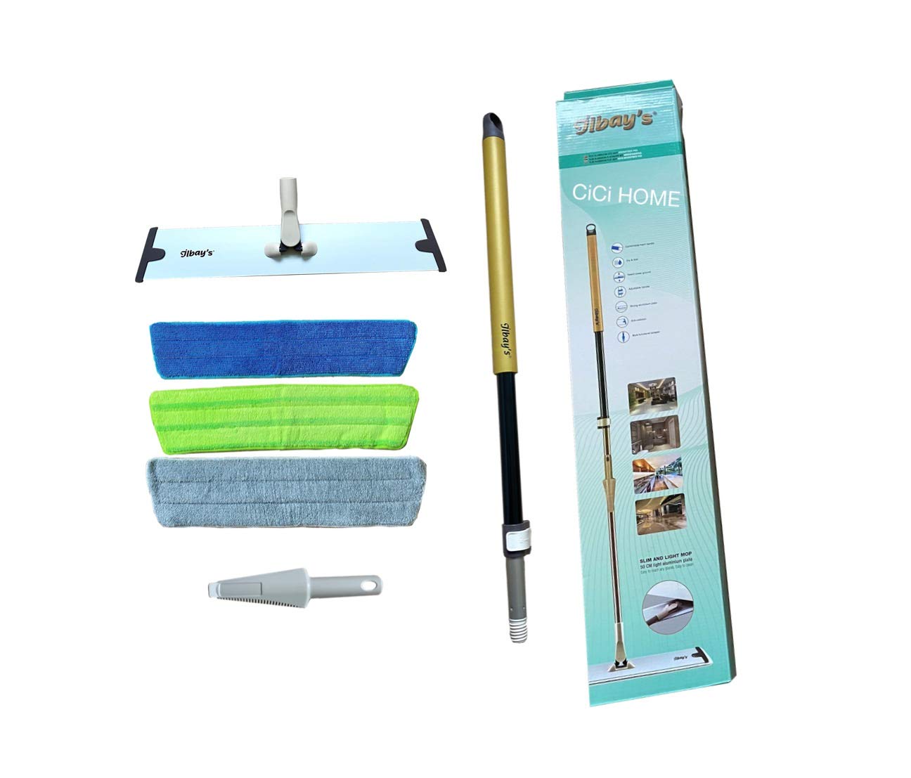 ilbay's Balai en aluminium 60 cm Avec lot de serpillères en microfibre