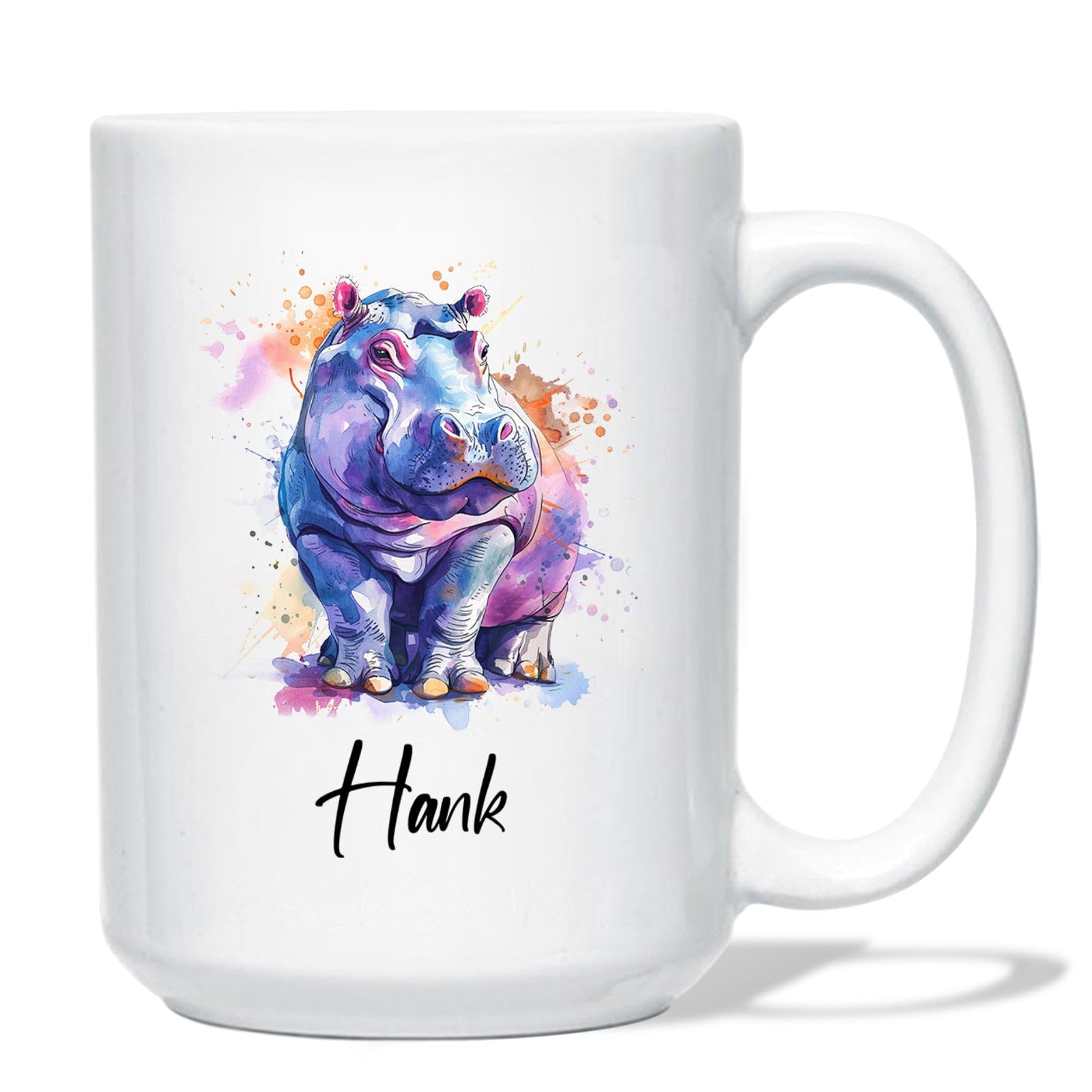 Hippo Porcelain Cup, Personalized Hippo Coffee Mug With Name For Men Women, Customized Hippo Watercolor Tea Cup, Custom Hippo Mug, Animal Gift, Wildlife Present, White Ceramic Cup 11oz 15oz