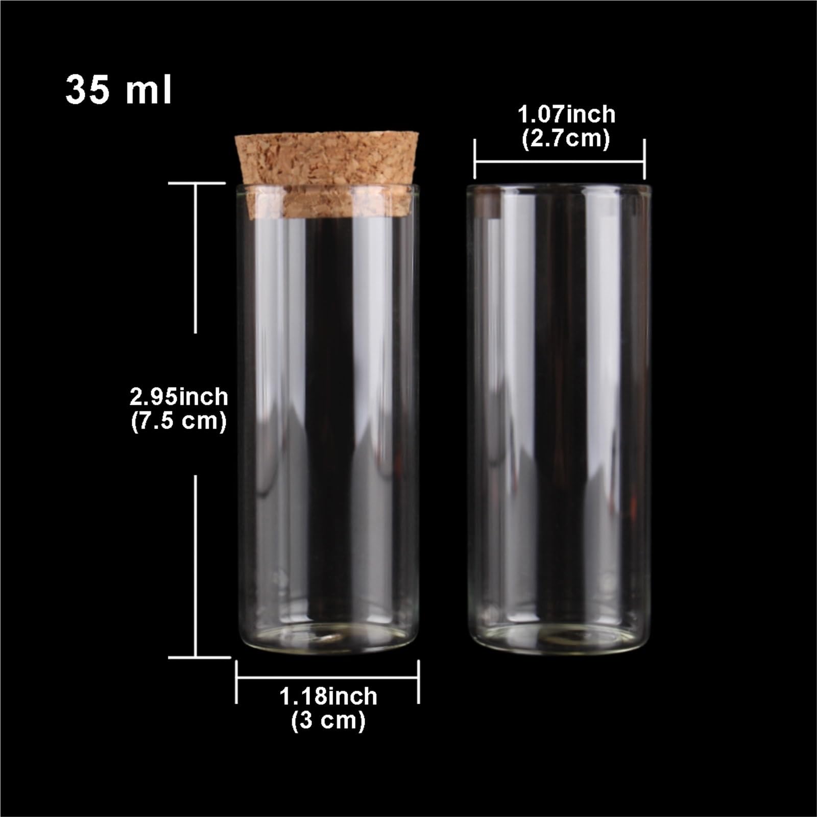 24 sztuki 15 ml/25 ml/30 ml/35 ml/40 ml/45 ml/50 ml/55 ml/60 ml/80 ml/100 ml szklana butelka z korkiem (35 ml (30 x 75 mm)