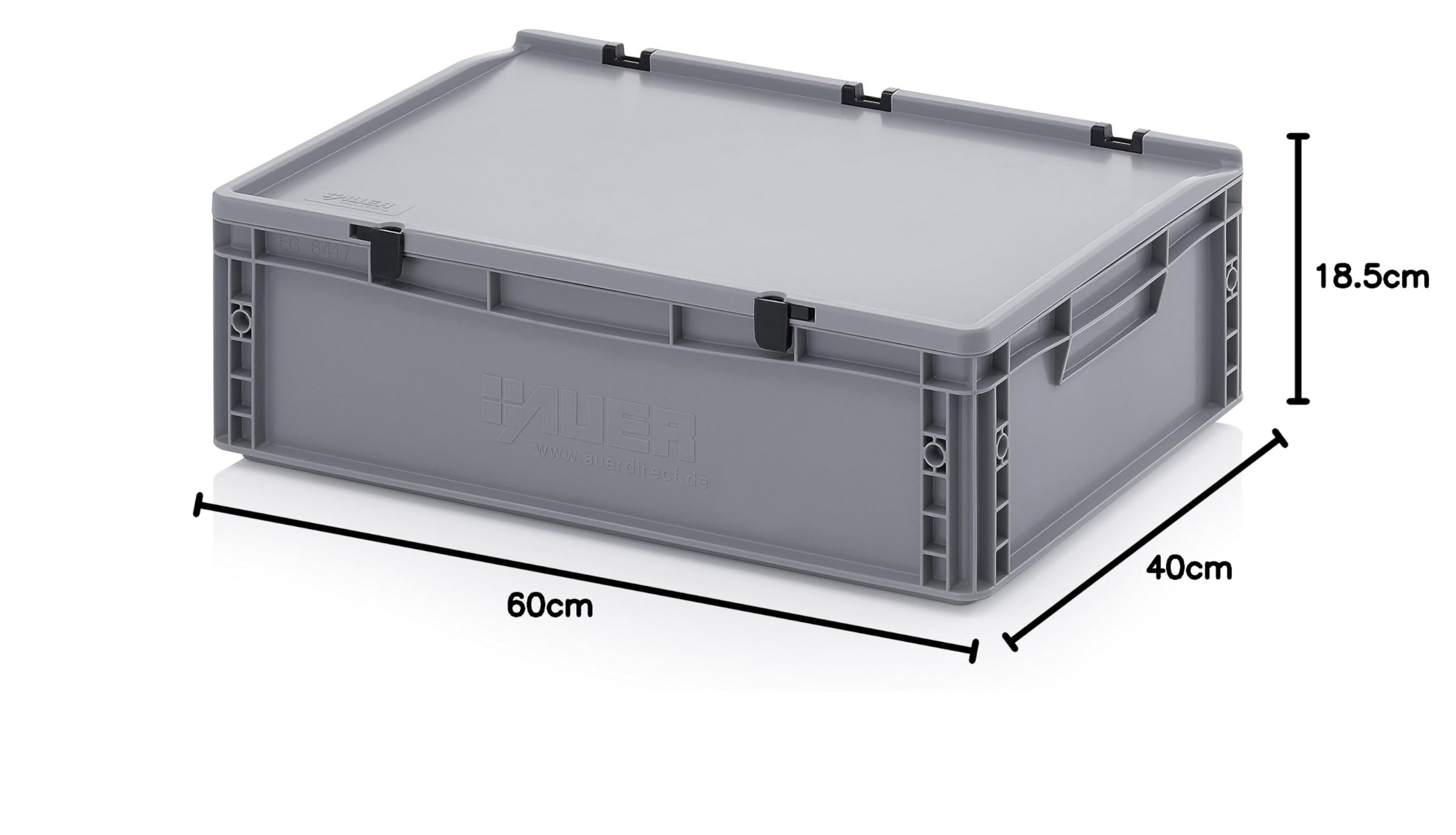 Auer Packaging Eurobehälter-Eurobox 60 x 40 x 18,5 cm mit Scharnierdeckel inkl. gratis Zollstock