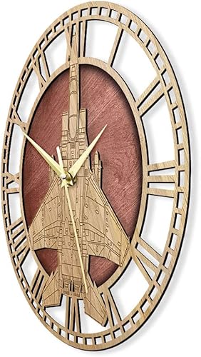 Miniatura 3 de F-15 - Reloj de pared de madera con diseño de águila, reloj de pared de madera para avión, decoración artística de pared silenciosa, sin tictac,