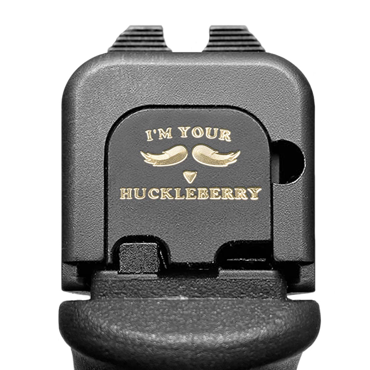 Milspin Slide Back Plate Compatible with Glock Gen 1-5 I I'm Your Huckleberry I Black on Brass I Made in USA (Models G43 G43x G48)