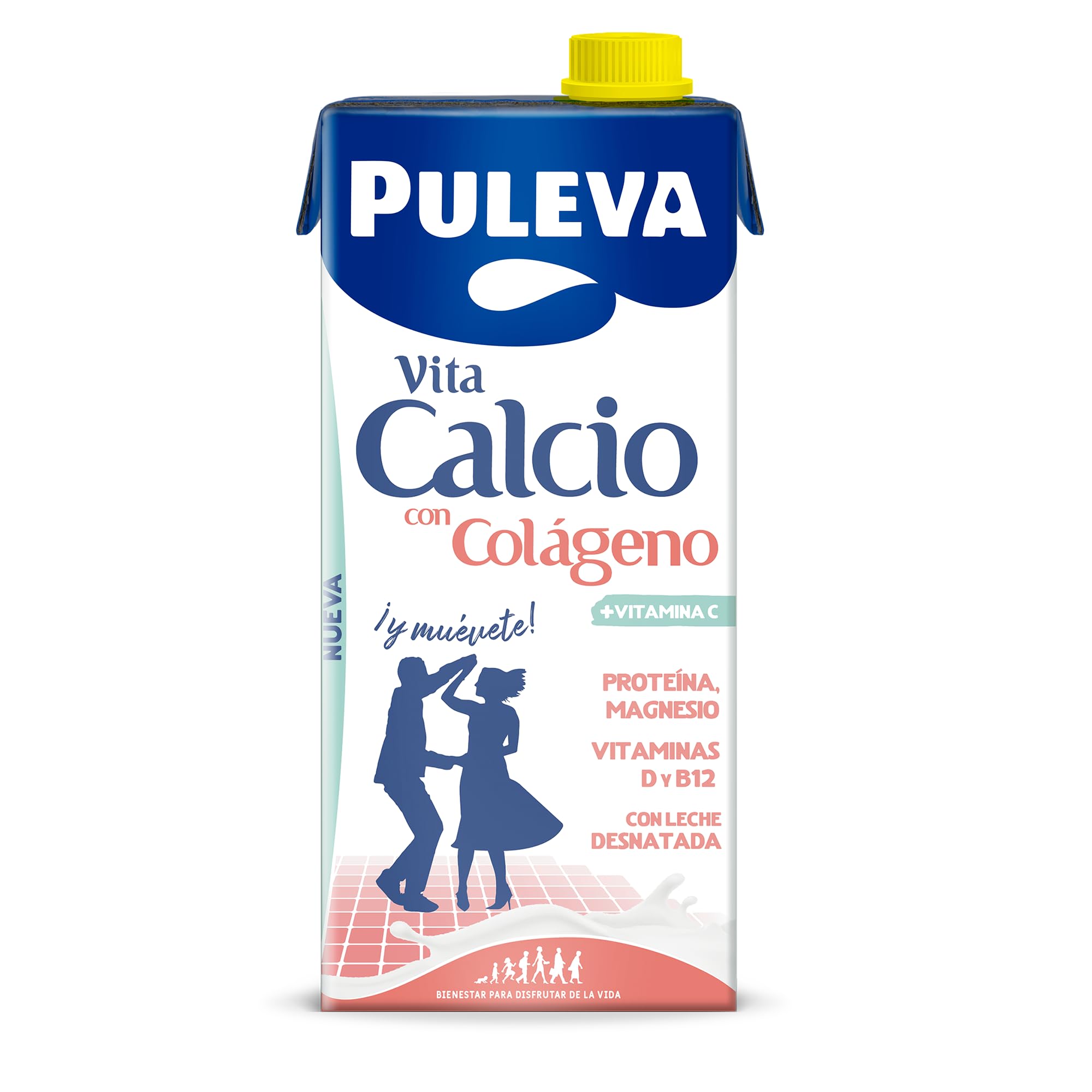 Puleva Vita Calcio Leche Desnatada con Colágeno, Vitaminas C, B12, Calcio y Magnesio Pack 6x1L